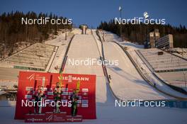 07.12.2019, Lillehammer, Norway (NOR): Eva Pinkelnig (AUT), Maren Lundby (NOR), Chiara Hoelzl (AUT), (l-r) - FIS world cup ski jumping ladies, individual HS140, Lillehammer (NOR). www.nordicfocus.com. © Vianney THIBAUT/NordicFocus. Every downloaded picture is fee-liable.