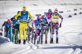 19.01.2019, St. Moritz, Switzerland (SUI): Chris Andre Jespersen (NOR), Petter Eliassen (NOR), Morten Eide Pedersen (NOR), (l-r)  - Visma Ski Classics La Diagonela, St. Moritz (SUI). www.nordicfocus.com. © Modica/NordicFocus. Every downloaded picture is fee-liable.