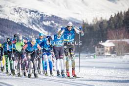 19.01.2019, St. Moritz, Switzerland (SUI): Andreas Nygaard (NOR), Stian Berg (NOR), Rikard  Tynell (SWE), (l-r)  - Visma Ski Classics La Diagonela, St. Moritz (SUI). www.nordicfocus.com. © Modica/NordicFocus. Every downloaded picture is fee-liable.