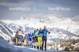 19.01.2019, St. Moritz, Switzerland (SUI): Tord Asle Gjerdalen (NOR), Petter Eliassen (NOR), Chris Andre Jespersen (NOR), Andreas  Holmberg (SWE), Klas  Nilsson (SWE), (l-r)  - Visma Ski Classics La Diagonela, St. Moritz (SUI). www.nordicfocus.com. © Modica/NordicFocus. Every downloaded picture is fee-liable.