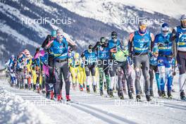19.01.2019, St. Moritz, Switzerland (SUI): Oeyvind Moen   Fjeld (NOR), Andreas Nygaard (NOR), Rikard  Tynell (SWE), Alexey  Dvoskin (RUS), Marcus Johansson (SWE), (l-r)  - Visma Ski Classics La Diagonela, St. Moritz (SUI). www.nordicfocus.com. © Modica/NordicFocus. Every downloaded picture is fee-liable.
