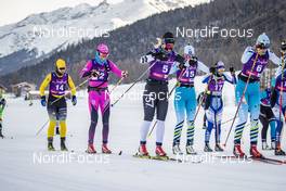 19.01.2019, St. Moritz, Switzerland (SUI): Anna Joensson (Haag), Katerina Smutna (CZE), Elin Mohlin (SWE), Andrea Klementova (CZE), Heli Heiskanen (FIN), (l-r)  - Visma Ski Classics La Diagonela, St. Moritz (SUI). www.nordicfocus.com. © Modica/NordicFocus. Every downloaded picture is fee-liable.