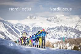 19.01.2019, St. Moritz, Switzerland (SUI): Tord Asle Gjerdalen (NOR), Petter Eliassen (NOR), Chris Andre Jespersen (NOR), Andreas  Holmberg (SWE), Klas  Nilsson (SWE), (l-r)  - Visma Ski Classics La Diagonela, St. Moritz (SUI). www.nordicfocus.com. © Modica/NordicFocus. Every downloaded picture is fee-liable.