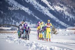 19.01.2019, St. Moritz, Switzerland (SUI): Britta Johansson Norgren (SWE), Katerina Smutna (CZE), Astrid Oyre Slind (NOR), Lina Korsgren (SWE), Julia Angelsioeoe (SWE), (l-r)  - Visma Ski Classics La Diagonela, St. Moritz (SUI). www.nordicfocus.com. © Modica/NordicFocus. Every downloaded picture is fee-liable.