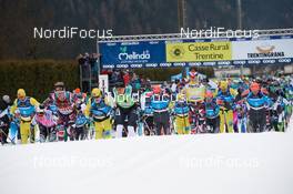 27.01.2019, Molina di Fiemme, Italy (ITA): start of the men's race - Visma Ski Classics and FIS Marathon Cup Marcialonga, Molina di Fiemme (ITA). www.nordicfocus.com. © Rauschendorfer/NordicFocus. Every downloaded picture is fee-liable.