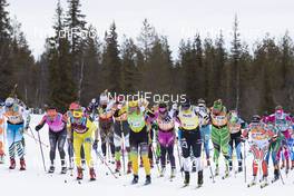 13.04.2019, Levi, Finland (FIN): Astrid Oyre Slind (NOR), Lina Korsgren (SWE), Britta Johansson Norgren (SWE) lead the field from the start (l-r) - Visma Ski Classics Yllaes-Levi, Levi (FIN). www.nordicfocus.com. © Manzoni/NordicFocus. Every downloaded picture is fee-liable.