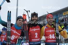 12.01.2020, Oberhof, Germany (GER): Simon Desthieux (FRA), Martin Fourcade (FRA), Arnd Peiffer (GER), (l-r) -  IBU world cup biathlon, mass men, Oberhof (GER). www.nordicfocus.com. © Manzoni/NordicFocus. Every downloaded picture is fee-liable.