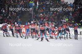 12.01.2020, Oberhof, Germany (GER): Martin Fourcade (FRA), Tarjei Boe (NOR), Johannes Dale (NOR), Simon Desthieux (FRA), Julian Eberhard (AUT), Lukas Hofer (ITA), (l-r) -  IBU world cup biathlon, mass men, Oberhof (GER). www.nordicfocus.com. © Manzoni/NordicFocus. Every downloaded picture is fee-liable.