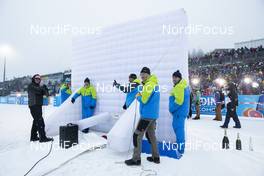 12.01.2020, Oberhof, Germany (GER): Event Feature: Volunteers fix the inflatable for the flower ceremony -  IBU world cup biathlon, mass men, Oberhof (GER). www.nordicfocus.com. © Manzoni/NordicFocus. Every downloaded picture is fee-liable.