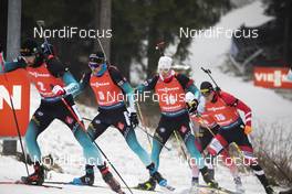 12.01.2020, Oberhof, Germany (GER): Martin Fourcade (FRA), Simon Desthieux (FRA), Fabien Claude (FRA), (l-r) -  IBU world cup biathlon, mass men, Oberhof (GER). www.nordicfocus.com. © Manzoni/NordicFocus. Every downloaded picture is fee-liable.