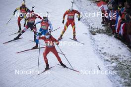 11.01.2020, Oberhof, Germany (GER): Simon Eder (AUT), Tuomas Harjula (FIN), Scott Gow (CAN), Xingyuan Yan (CHN), (l-r) -  IBU world cup biathlon, relay men, Oberhof (GER). www.nordicfocus.com. © Manzoni/NordicFocus. Every downloaded picture is fee-liable.