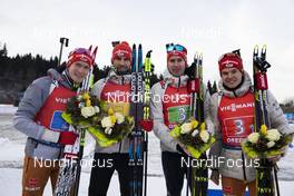 11.01.2020, Oberhof, Germany (GER): Benedikt Doll (GER), Arnd Peiffer (GER), Johannes Kuehn (GER), Philipp Horn (GER), (l-r) -  IBU world cup biathlon, relay men, Oberhof (GER). www.nordicfocus.com. © Manzoni/NordicFocus. Every downloaded picture is fee-liable.
