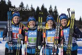 11.01.2020, Oberhof, Germany (GER): Elvira Oeberg (SWE), Linn Persson (SWE), Mona Brorsson (SWE), Hanna Oeberg (SWE), (l-r) -  IBU world cup biathlon, relay women, Oberhof (GER). www.nordicfocus.com. © Manzoni/NordicFocus. Every downloaded picture is fee-liable.