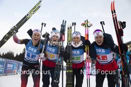 11.01.2020, Oberhof, Germany (GER): Tiril Eckhoff (NOR), Marte Olsbu Roeiseland (NOR), Ingrid Landmark Tandrevold (NOR), Synnoeve Solemdal (NOR), (l-r) -  IBU world cup biathlon, relay women, Oberhof (GER). www.nordicfocus.com. © Manzoni/NordicFocus. Every downloaded picture is fee-liable.