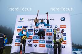 10.01.2020, Oberhof, Germany (GER): Emilien Jacquelin (FRA), Martin Fourcade (FRA), Johannes Kuehn (GER), (l-r) -  IBU world cup biathlon, sprint men, Oberhof (GER). www.nordicfocus.com. © Manzoni/NordicFocus. Every downloaded picture is fee-liable.
