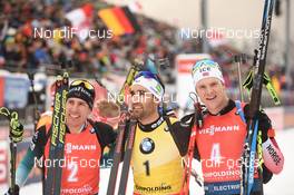 19.01.2020, Ruhpolding, Germany (GER): Vetle Sjaastad Christiansen (NOR), Quentin Fillon Maillet (FRA), Martin Fourcade (FRA) -  IBU world cup biathlon, pursuit men, Ruhpolding (GER). www.nordicfocus.com. © Tumashov/NordicFocus. Every downloaded picture is fee-liable.