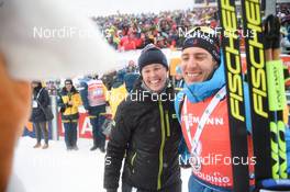 19.01.2020, Ruhpolding, Germany (GER): Quentin Fillon Maillet (FRA), Tanja Winterhalder (GER), Marketing Fischer -  IBU world cup biathlon, pursuit men, Ruhpolding (GER). www.nordicfocus.com. © Tumashov/NordicFocus. Every downloaded picture is fee-liable.