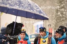 19.01.2020, Ruhpolding, Germany (GER): Martin Fourcade (FRA), Quentin Fillon Maillet (FRA), Simon Desthieux (FRA) -  IBU world cup biathlon, pursuit men, Ruhpolding (GER). www.nordicfocus.com. © Tumashov/NordicFocus. Every downloaded picture is fee-liable.