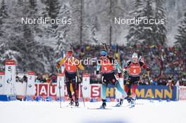 19.01.2020, Ruhpolding, Germany (GER): Benedikt Doll (GER), Simon Desthieux (FRA), Vetle Sjaastad Christiansen (NOR), (l-r) -  IBU world cup biathlon, pursuit men, Ruhpolding (GER). www.nordicfocus.com. © Manzoni/NordicFocus. Every downloaded picture is fee-liable.