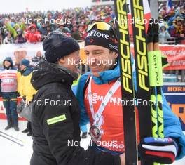 19.01.2020, Ruhpolding, Germany (GER): Quentin Fillon Maillet (FRA), Tanja Winterhalder (GER), Marketing Fischer -  IBU world cup biathlon, pursuit men, Ruhpolding (GER). www.nordicfocus.com. © Tumashov/NordicFocus. Every downloaded picture is fee-liable.