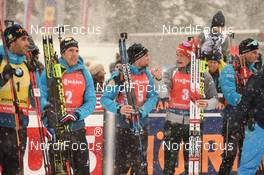 19.01.2020, Ruhpolding, Germany (GER): Simon Desthieux (FRA), Benedikt Doll (GER), Quentin Fillon Maillet (FRA) -  IBU world cup biathlon, pursuit men, Ruhpolding (GER). www.nordicfocus.com. © Tumashov/NordicFocus. Every downloaded picture is fee-liable.