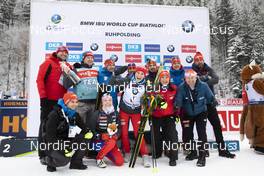 19.01.2020, Ruhpolding, Germany (GER): Ivona Fialkova (SVK), Paulina Fialkova (SVK), Anna Murinova (SVK), coach team Slovakia, (l-r) -  IBU world cup biathlon, pursuit women, Ruhpolding (GER). www.nordicfocus.com. © Manzoni/NordicFocus. Every downloaded picture is fee-liable.