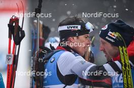 18.01.2020, Ruhpolding, Germany (GER): Simon Eder (AUT), Julian Eberhard (AUT) -  IBU world cup biathlon, relay men, Ruhpolding (GER). www.nordicfocus.com. ©Tumashov/NordicFocus. Every downloaded picture is fee-liable.
