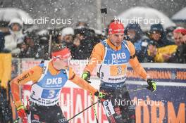 18.01.2020, Ruhpolding, Germany (GER): Arnd Peiffer (GER), Benedikt Doll (GER) -  IBU world cup biathlon, relay men, Ruhpolding (GER). www.nordicfocus.com. ©Tumashov/NordicFocus. Every downloaded picture is fee-liable.