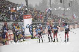 18.01.2020, Ruhpolding, Germany (GER): Felix Leitner (AUT), Simon Eder (AUT), Tarjei Boe (NOR), Erlend Bjoentegaard (NOR), (l-r) -  IBU world cup biathlon, relay men, Ruhpolding (GER). www.nordicfocus.com. © Manzoni/NordicFocus. Every downloaded picture is fee-liable.