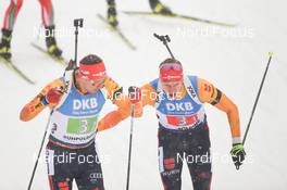 18.01.2020, Ruhpolding, Germany (GER): Roman Rees (GER), Philipp Nawrath (GER) -  IBU world cup biathlon, relay men, Ruhpolding (GER). www.nordicfocus.com. ©Tumashov/NordicFocus. Every downloaded picture is fee-liable.