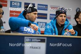 18.01.2020, Ruhpolding, Germany (GER): Emilien Jacquelin (FRA), Quentin Fillon Maillet (FRA), (l-r) -  IBU world cup biathlon, relay men, Ruhpolding (GER). www.nordicfocus.com. © Manzoni/NordicFocus. Every downloaded picture is fee-liable.