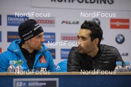 18.01.2020, Ruhpolding, Germany (GER): Simon Desthieux (FRA), Martin Fourcade (FRA) -  IBU world cup biathlon, relay men, Ruhpolding (GER). www.nordicfocus.com. © Manzoni/NordicFocus. Every downloaded picture is fee-liable.