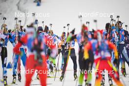 17.01.2020, Ruhpolding, Germany (GER): Event Feature: start-  IBU world cup biathlon, relay women, Ruhpolding (GER). www.nordicfocus.com. © Tumashov/NordicFocus. Every downloaded picture is fee-liable.