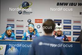 17.01.2020, Ruhpolding, Germany (GER): Celia Aymonier (FRA), Anais Bescond (FRA), Marte Olsbu Roeiseland (NOR), (l-r) -  IBU world cup biathlon, relay women, Ruhpolding (GER). www.nordicfocus.com. © Manzoni/NordicFocus. Every downloaded picture is fee-liable.