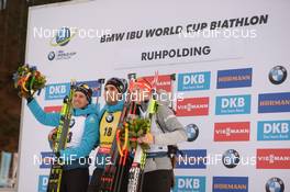 16.01.2020, Ruhpolding, Germany (GER): Martin Fourcade (FRA), Quentin Fillon Maillet (FRA), Benedikt Doll (GER) -  IBU world cup biathlon, sprint men, Ruhpolding (GER). www.nordicfocus.com. © Tumashov/NordicFocus. Every downloaded picture is fee-liable.