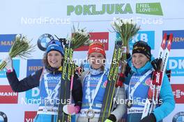 24.01.2020, Pokljuka, Slovenia (SLO): Hanna Oeberg (SWE), Denise Herrmann (GER), Anais Bescond (FRA) (l-r)  -  IBU world cup biathlon, individual women, Pokljuka (SLO). www.nordicfocus.com. © Manzoni/NordicFocus. Every downloaded picture is fee-liable.