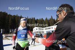 24.01.2020, Pokljuka, Slovenia (SLO): Ingrid Landmark Tandrevold (NOR), Patrick Oberegger (ITA) coach Team Norway, (l-r) -  IBU world cup biathlon, individual women, Pokljuka (SLO). www.nordicfocus.com. © Manzoni/NordicFocus. Every downloaded picture is fee-liable.