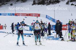 25.01.2020, Pokljuka, Slovenia (SLO): Simon Desthieux (FRA), Justine Braisaz (FRA), (l-r) -  IBU world cup biathlon, relay mixed, Pokljuka (SLO). www.nordicfocus.com. © Manzoni/NordicFocus. Every downloaded picture is fee-liable.