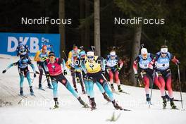 08.03.2020, Nove Mesto, Czech Republic (CZE): Quentin Fillon Maillet (FRA), Martin Fourcade (FRA), Vetle Sjaastad Christiansen (NOR), Tarjei Boe (NOR), (l-r) - IBU world cup biathlon, mass men, Nove Mesto (CZE). www.nordicfocus.com. © Manzoni/NordicFocus. Every downloaded picture is fee-liable.