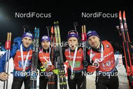 07.03.2020, Nove Mesto, Czech Republic (CZE): Dmytro Pidruchnyi (UKR), Ruslan Tkalenko (UKR), Sergii Semenov (UKR), Artem Pryma (UKR), (l-r) - IBU world cup biathlon, relay men, Nove Mesto (CZE). www.nordicfocus.com. © Manzoni/NordicFocus. Every downloaded picture is fee-liable.
