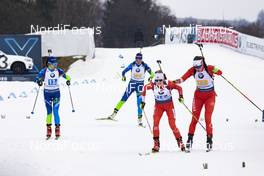 07.03.2020, Nove Mesto, Czech Republic (CZE): Iryna Kryuko (BLR), Emma Lunder (CAN), Megan Bankes (CAN), (l-r) - IBU world cup biathlon, relay women, Nove Mesto (CZE). www.nordicfocus.com. © Manzoni/NordicFocus. Every downloaded picture is fee-liable.