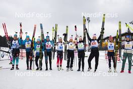 07.03.2020, Nove Mesto, Czech Republic (CZE): Anais Bescond (FRA), Chloe Chevalier (FRA), Justine Braisaz (FRA), Julia Simon (FRA), Tiril Eckhoff (NOR), Ingrid Landmark Tandrevold (NOR), Ida Lien (NOR), Karoline Offigstad Knotten (NOR), Denise Herrmann (GER), Franziska Preuss (GER), (l-r) - IBU world cup biathlon, relay women, Nove Mesto (CZE). www.nordicfocus.com. © Manzoni/NordicFocus. Every downloaded picture is fee-liable.