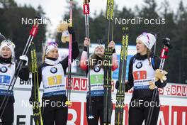 07.03.2020, Nove Mesto, Czech Republic (CZE): Tiril Eckhoff (NOR), Ingrid Landmark Tandrevold (NOR), Ida Lien (NOR), Karoline Offigstad Knotten (NOR), (l-r) - IBU world cup biathlon, relay women, Nove Mesto (CZE). www.nordicfocus.com. © Manzoni/NordicFocus. Every downloaded picture is fee-liable.