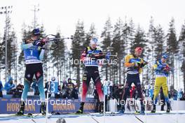 14.03.2020, Kontiolahti, Finland (FIN): Quentin Fillon Maillet (FRA), Johannes Thingnes Boe (NOR), Arnd Peiffer (GER), (l-r) -  IBU world cup biathlon, pursuit men, Kontiolahti (FIN). www.nordicfocus.com. © Manzoni/NordicFocus. Every downloaded picture is fee-liable.