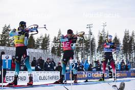 14.03.2020, Kontiolahti, Finland (FIN): Martin Fourcade (FRA), Emilien Jacquelin (FRA), Johannes Thingnes Boe (NOR), (l-r) -  IBU world cup biathlon, pursuit men, Kontiolahti (FIN). www.nordicfocus.com. © Manzoni/NordicFocus. Every downloaded picture is fee-liable.