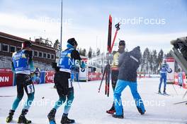 14.03.2020, Kontiolahti, Finland (FIN): Quentin Fillon Maillet (FRA), Simon Desthieux (FRA), Martin Fourcade (FRA), (l-r) -  IBU world cup biathlon, pursuit men, Kontiolahti (FIN). www.nordicfocus.com. © Manzoni/NordicFocus. Every downloaded picture is fee-liable.
