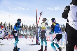 14.03.2020, Kontiolahti, Finland (FIN): Quentin Fillon Maillet (FRA), Simon Desthieux (FRA), Martin Fourcade (FRA), (l-r) -  IBU world cup biathlon, pursuit men, Kontiolahti (FIN). www.nordicfocus.com. © Manzoni/NordicFocus. Every downloaded picture is fee-liable.