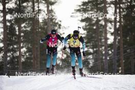 14.03.2020, Kontiolahti, Finland (FIN): Emilien Jacquelin (FRA), Martin Fourcade (FRA), (l-r) -  IBU world cup biathlon, pursuit men, Kontiolahti (FIN). www.nordicfocus.com. © Manzoni/NordicFocus. Every downloaded picture is fee-liable.