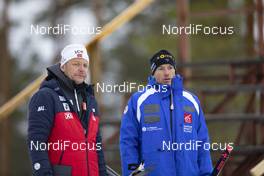 12.03.2020, Kontiolahti, Finland (FIN): Per Arne Botnan (NOR) sports director Team Norway, Vincent Vittoz (FRA), coach team France, (l-r) -  IBU World Cup Biathlon, sprint men, Kontiolahti (FIN). www.nordicfocus.com. © Manzoni/NordicFocus. Every downloaded picture is fee-liable.