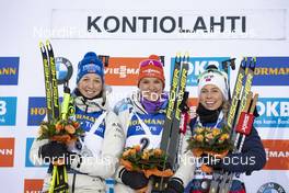 13.03.2020, Kontiolahti, Finland (FIN): Franziska Preuss (GER), Denise Herrmann (GER), Tiril Eckhoff (NOR), (l-r) -  IBU world cup biathlon, sprint women, Kontiolahti (FIN). www.nordicfocus.com. © Manzoni/NordicFocus. Every downloaded picture is fee-liable.
